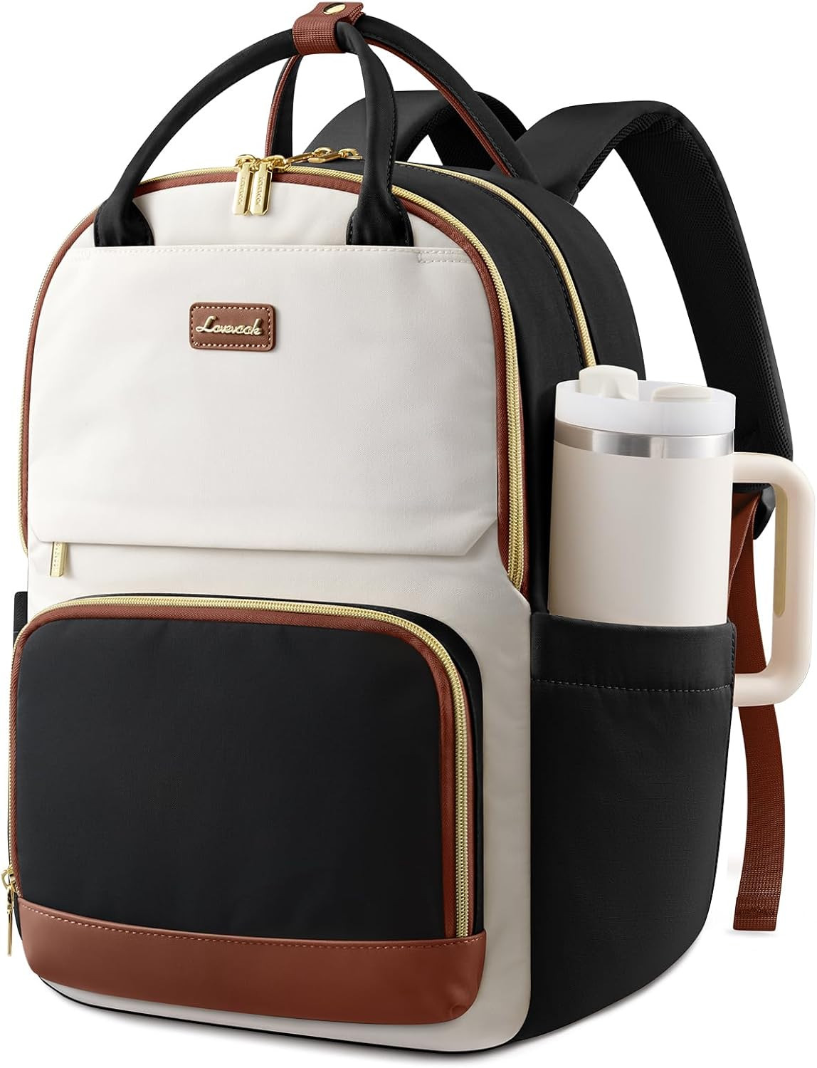 Laptop Backpack for Women with Giant Tumbler Holder Pocket, 15.6 Inch Travel Wor