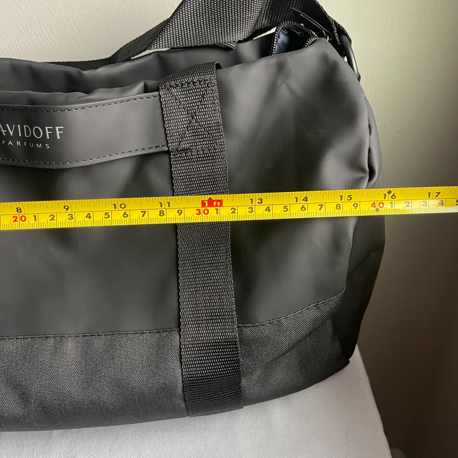 Davidoff Parfums Men’s Adjustable Strap Zipper Inner Pocket Black Duffel Bag