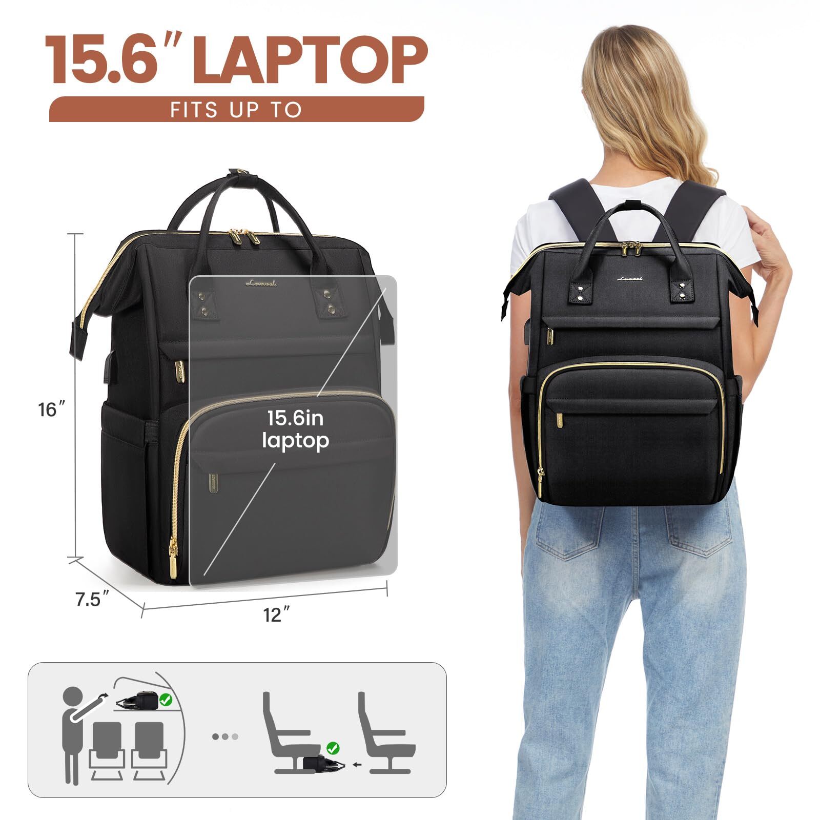 Laptop Backpack,15.6 Inch Professional Womens Purse Computer Bag Nurse Teacher