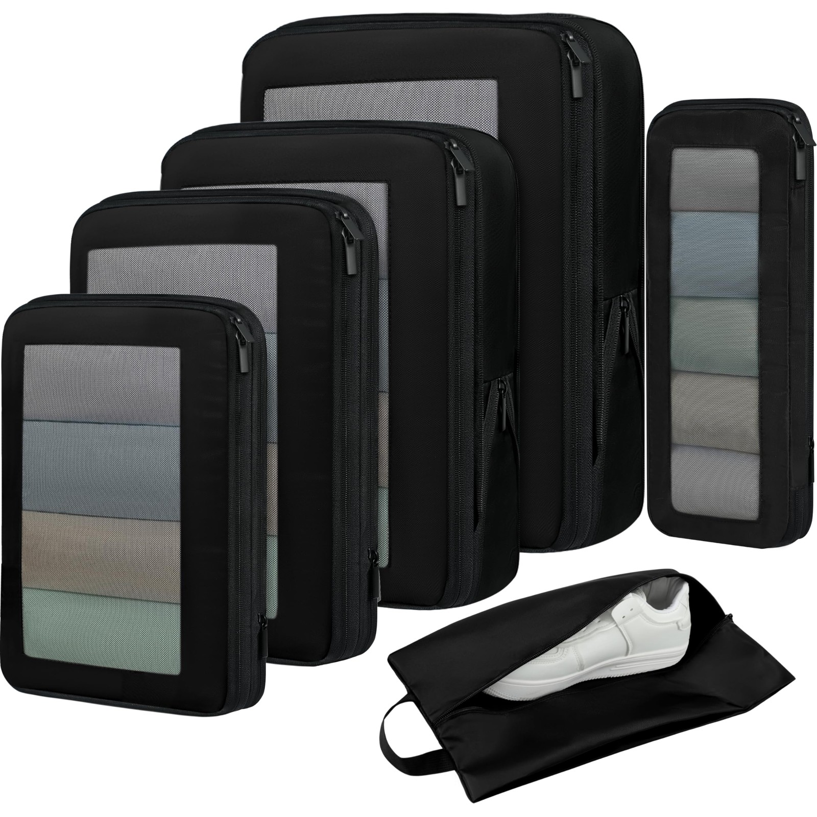 BAGAIL 4 Set/6 Set/8 Compression Packing Cubes Travel Accessories Jet Black U1