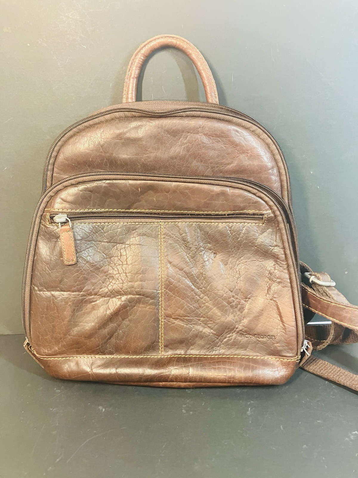 Jack Georges Voyager Backpack Hand Stained Buffalo Leather Brown Adjustable Stra