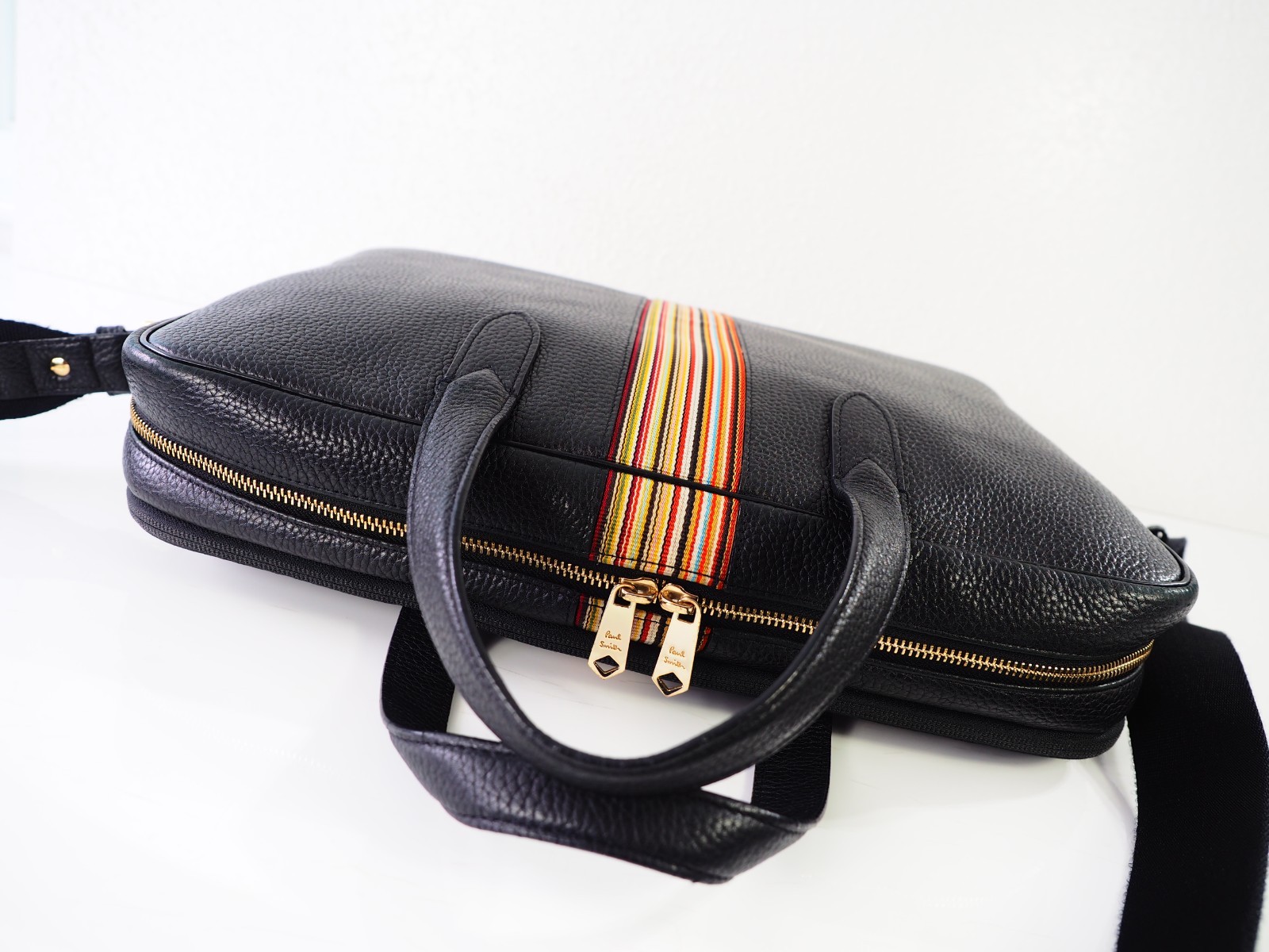 Paul Smith Bag Signature Stripe City Webbing Black Leather Folio Crossbody