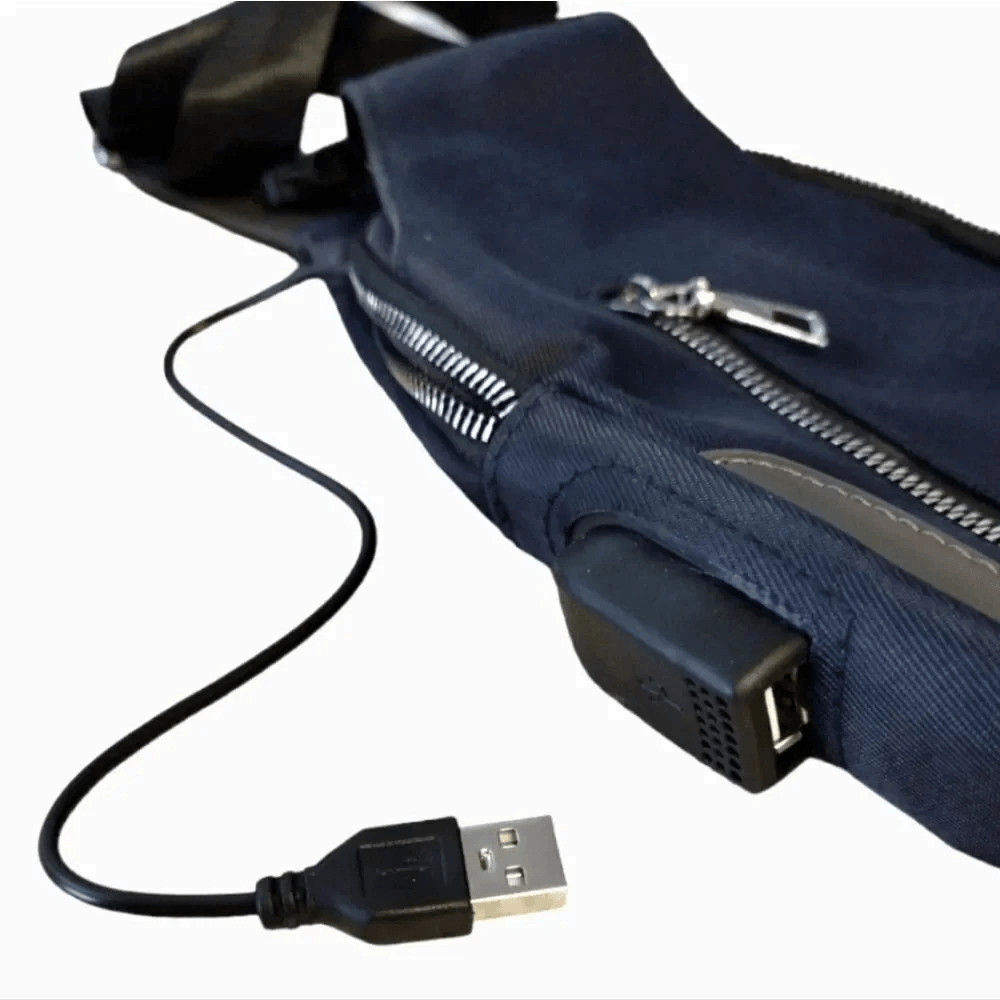 Blue Black Crossbody Sling Bag with USB Port and Cable NWOT