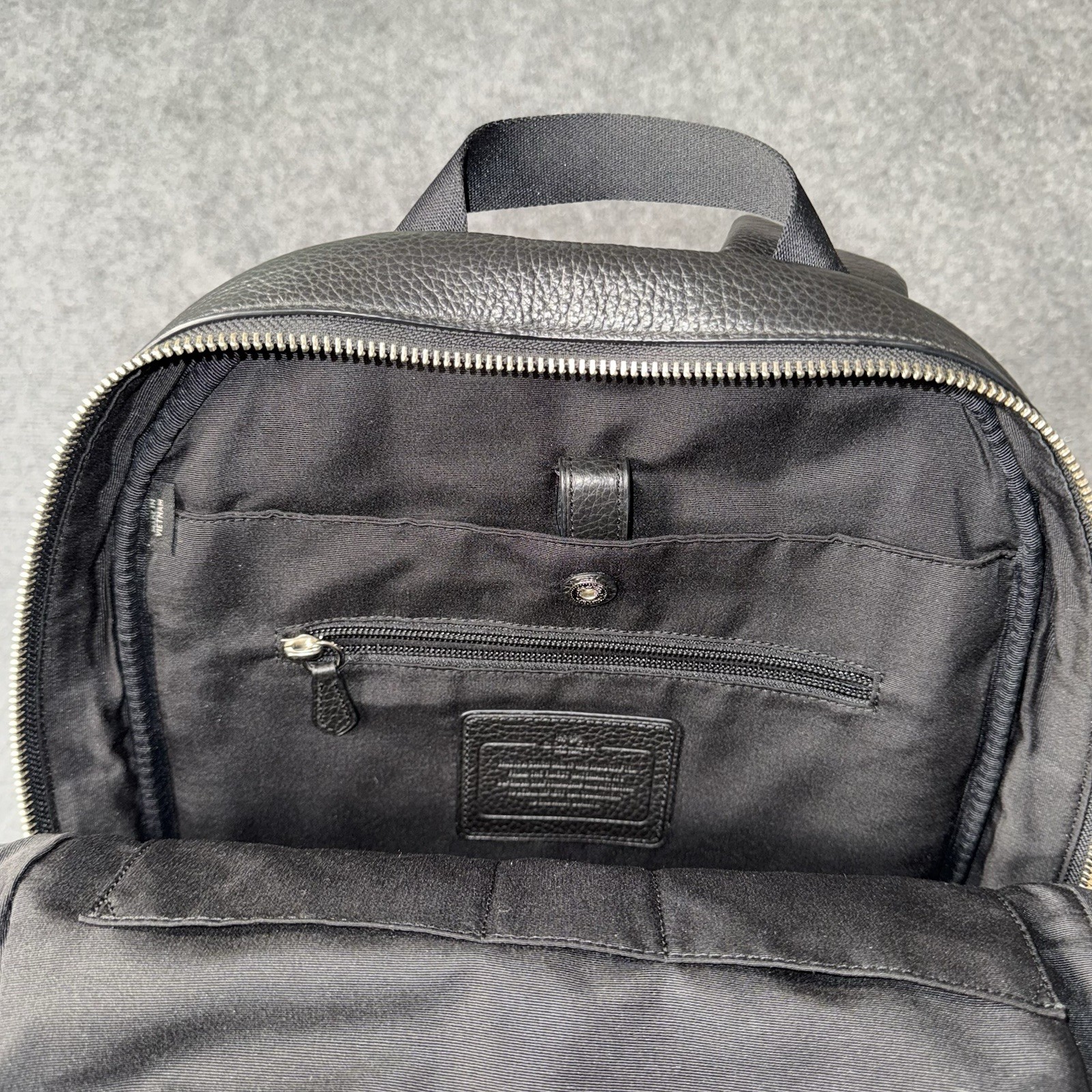 Coach Black Gotham Backpack Black Polished Pebble Leather Calf Trim Zip Pocket