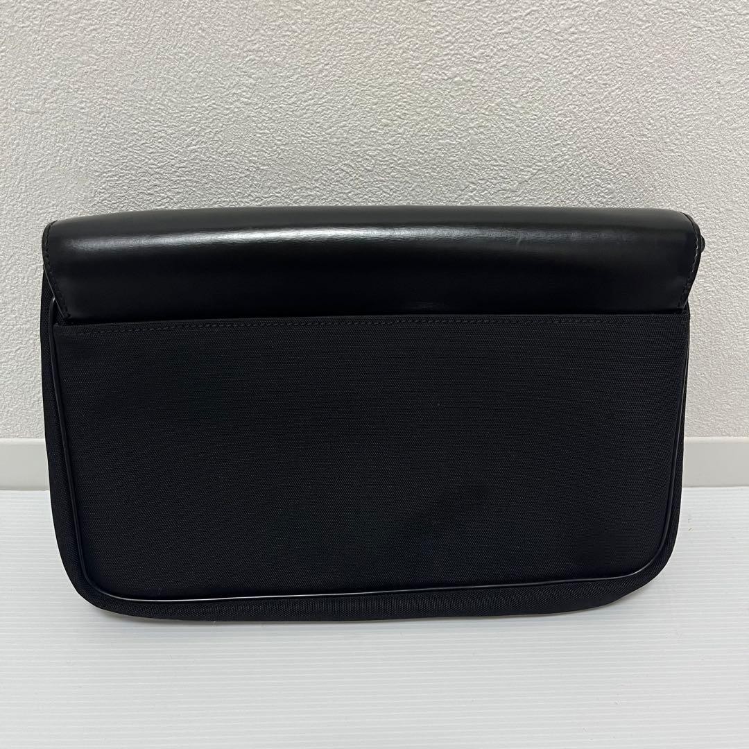 Dunhill Clutch Bag Second Bag Black Nylon x Leather Flap Lock & Key Men’s Used