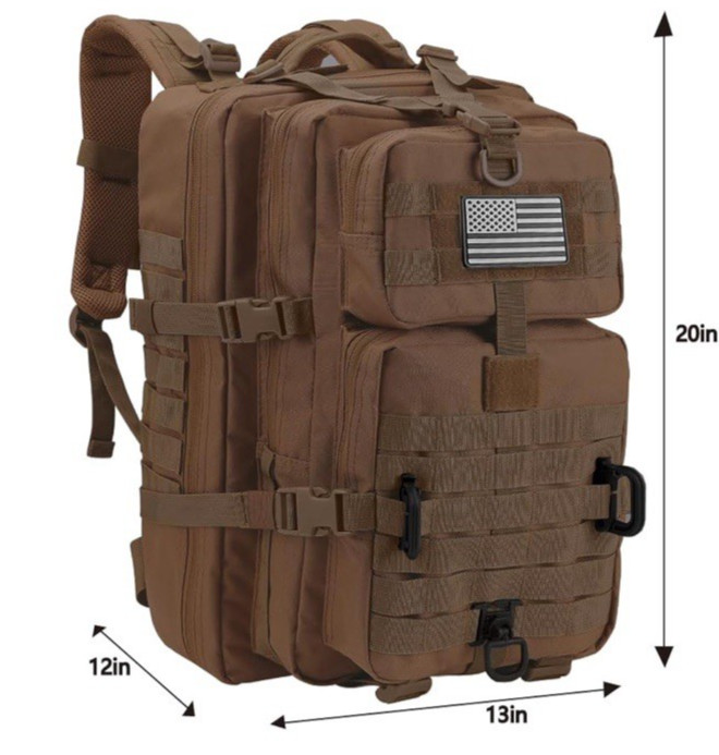 Tactical MOLLE Assault Backpack Military 3-Day Pack Camping Rucksack Brown
