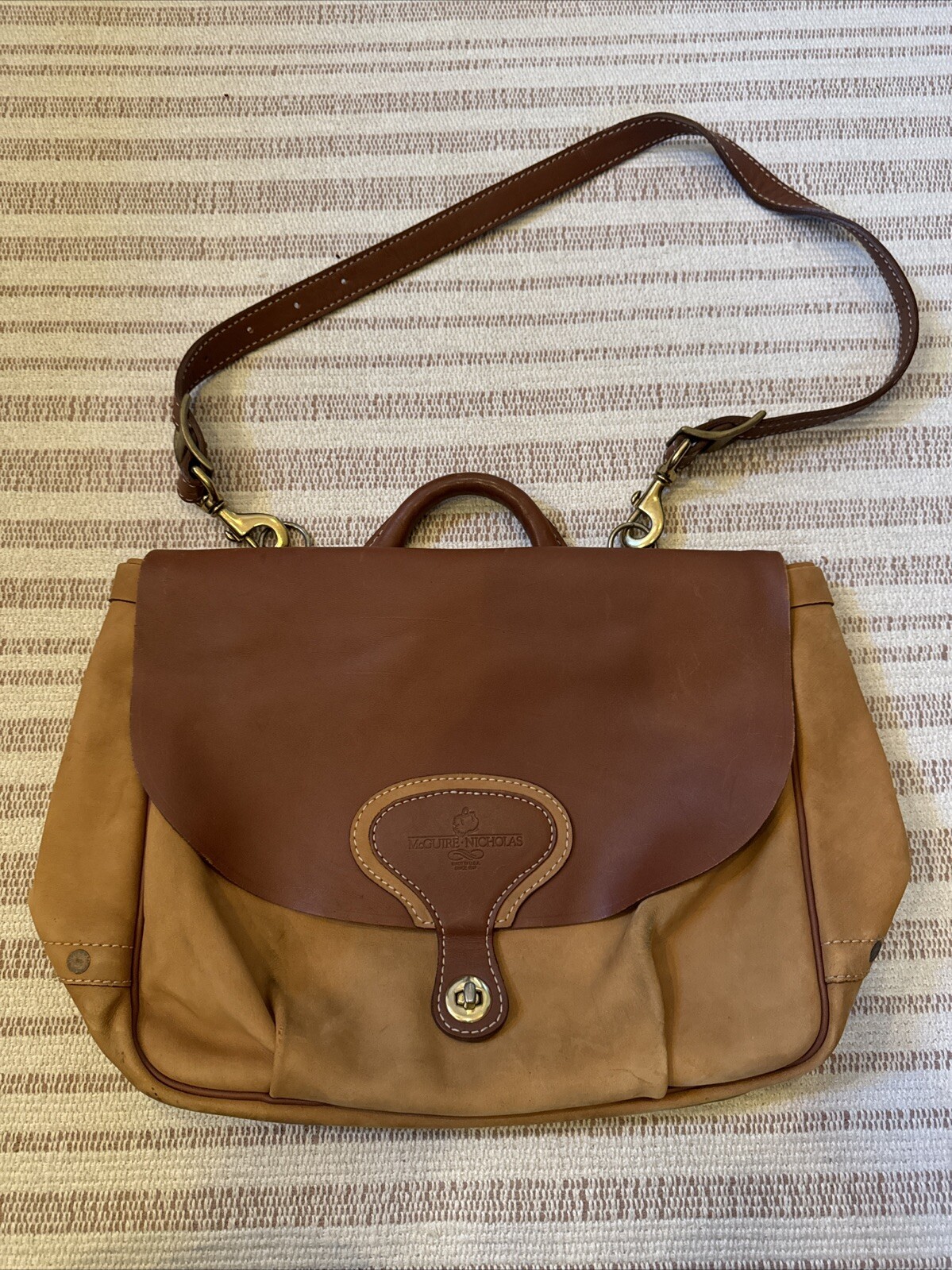 McGuire Nicholas Two Tone Leather Messenger Bag VGUC