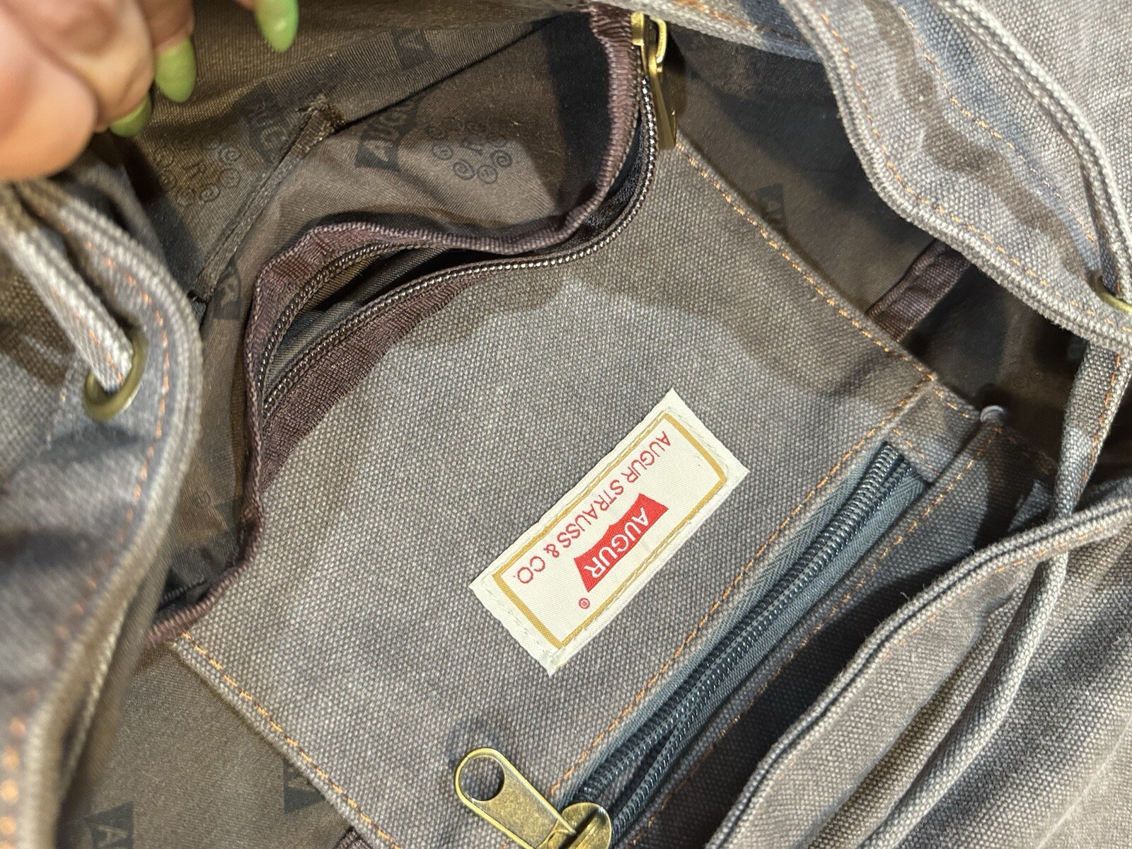 Augur Strauss Canvas Backpack Grey And Green