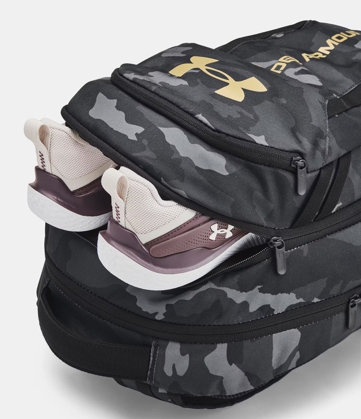 Under Armour UA Hustle 5.0 Backpack Camo Black/Metallic Gold 1361176 007 NWT