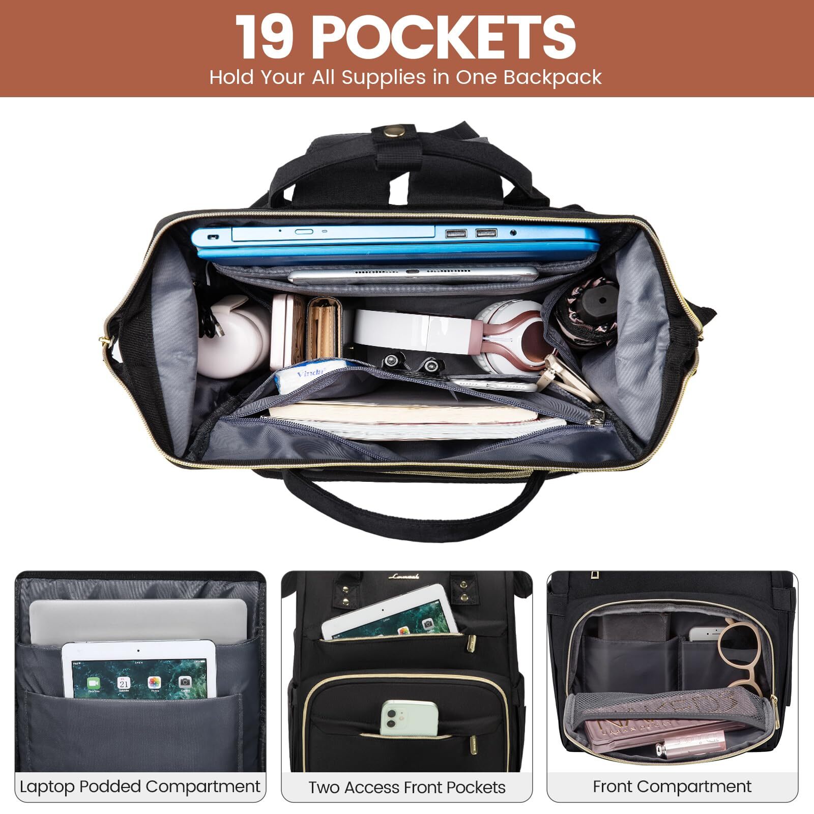 Laptop Backpack,15.6 Inch Professional Womens Purse Computer Bag Nurse Teacher