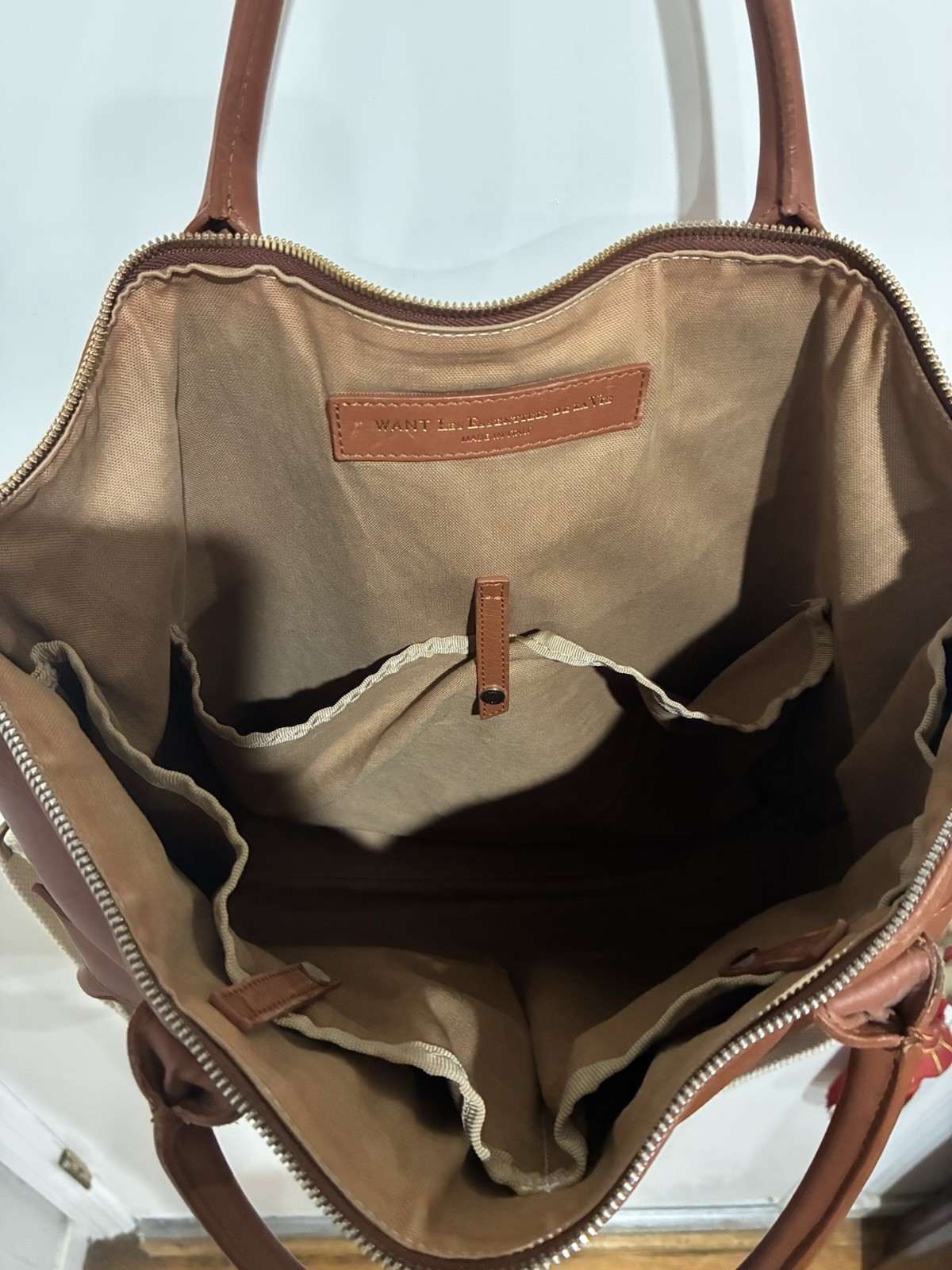 WANT Les Essentiels O’Hare Large Leather Tote Crossbody Travel Bag Light Brown