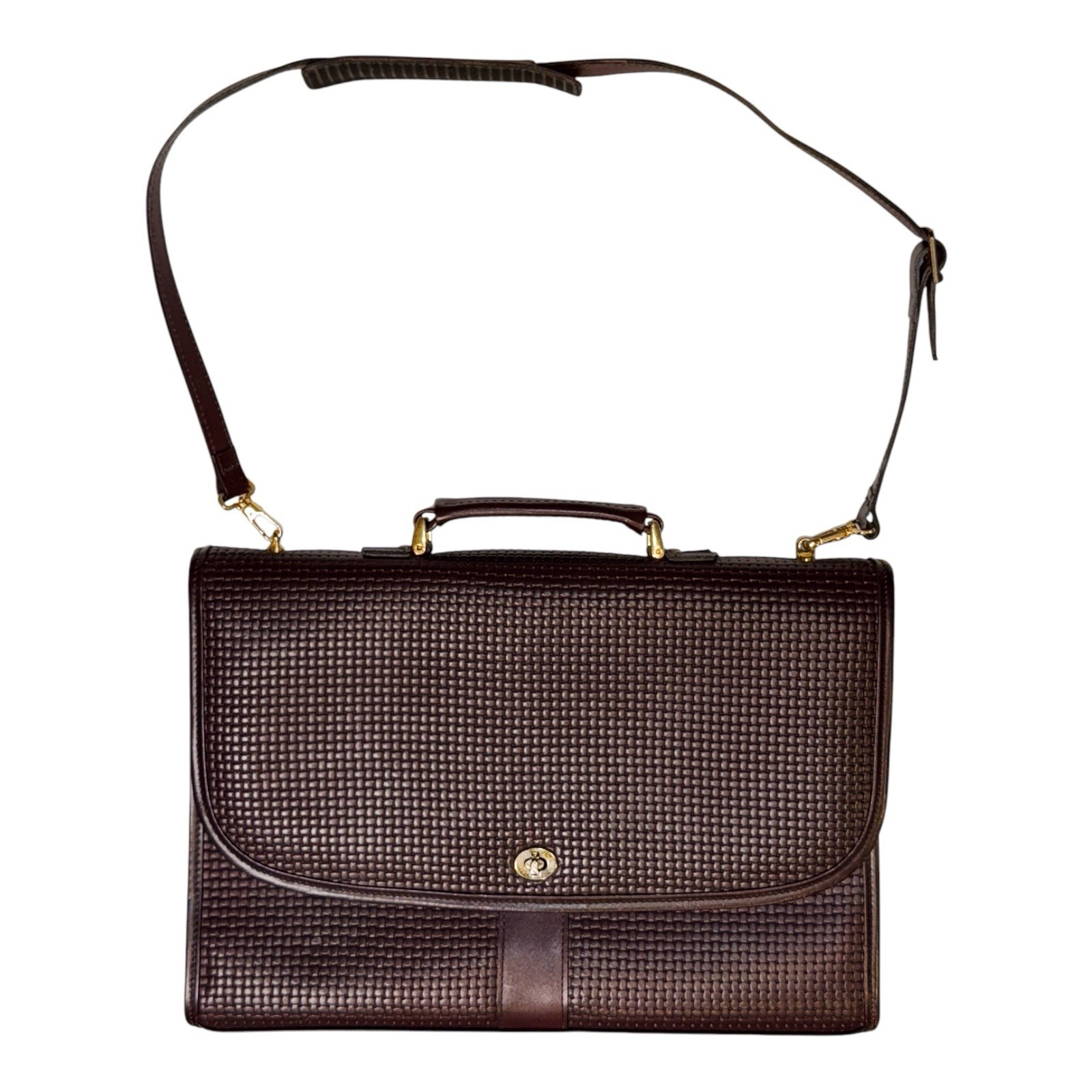 LARGE GORGEOUS BASKET WEAVE LEATHER HARDSIDE ATTACHE BRIEFCASE TOTE