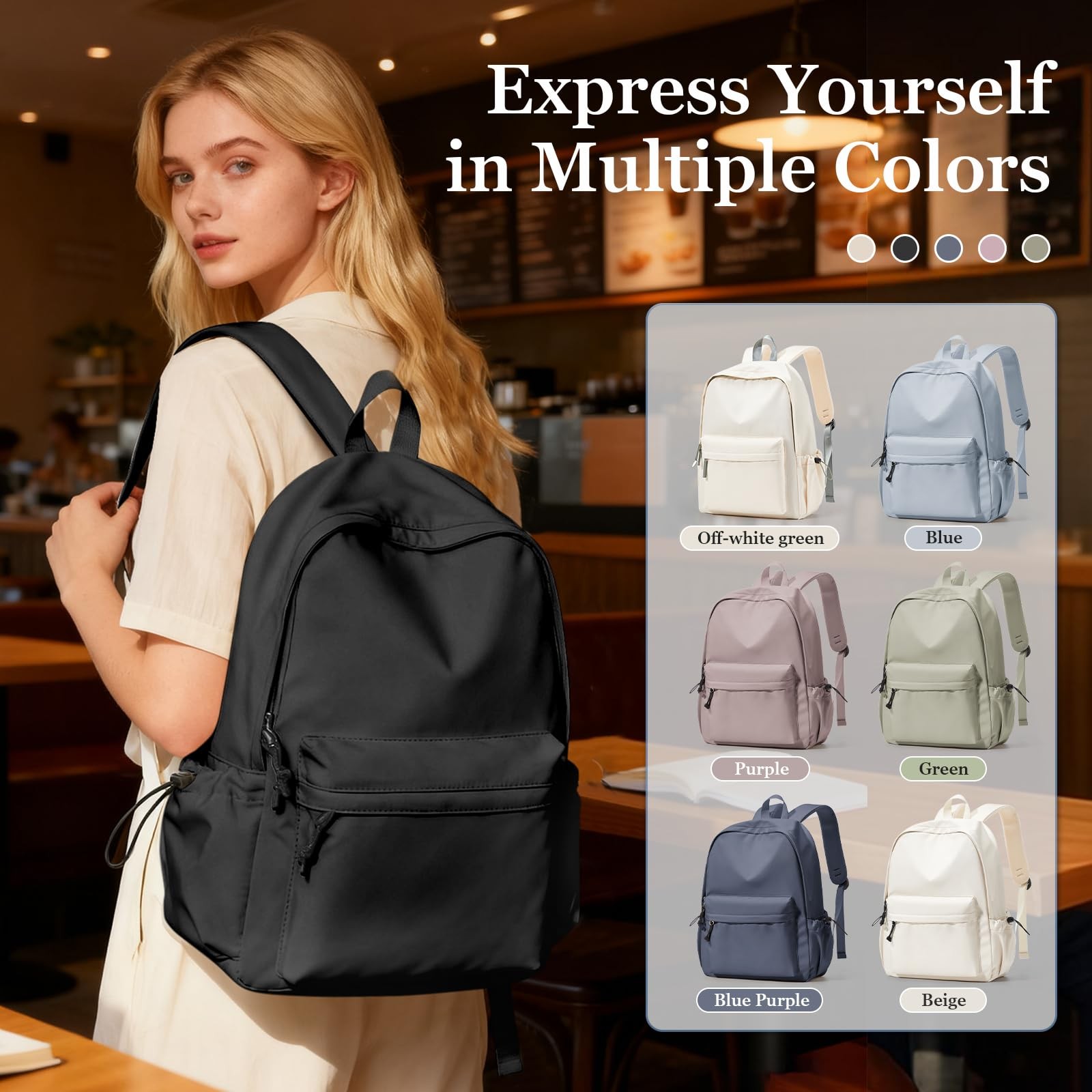 Classic Basic Black Backpack Waterproof Lightweight Travel Daypack