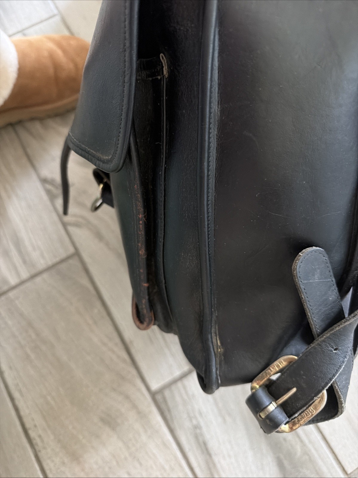 Vintage Black Thick Leather Backpack Briefcase Shoulder Bag Adjustable