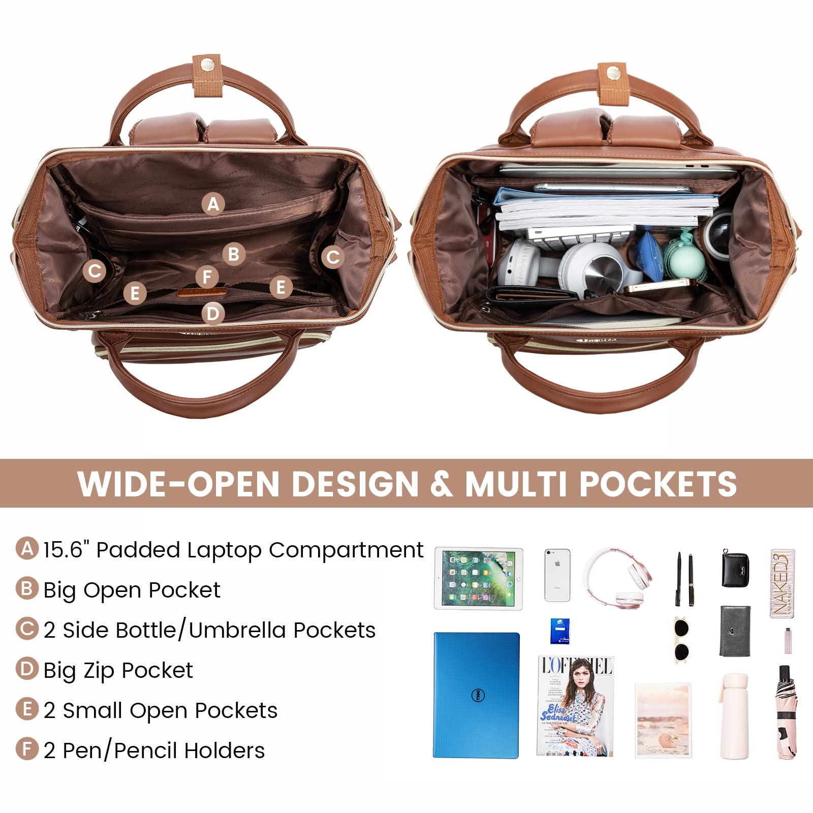 Leather Laptop Backpack for 15.6 inch,Travel Purse Nurse Teacher Carry On Bac…