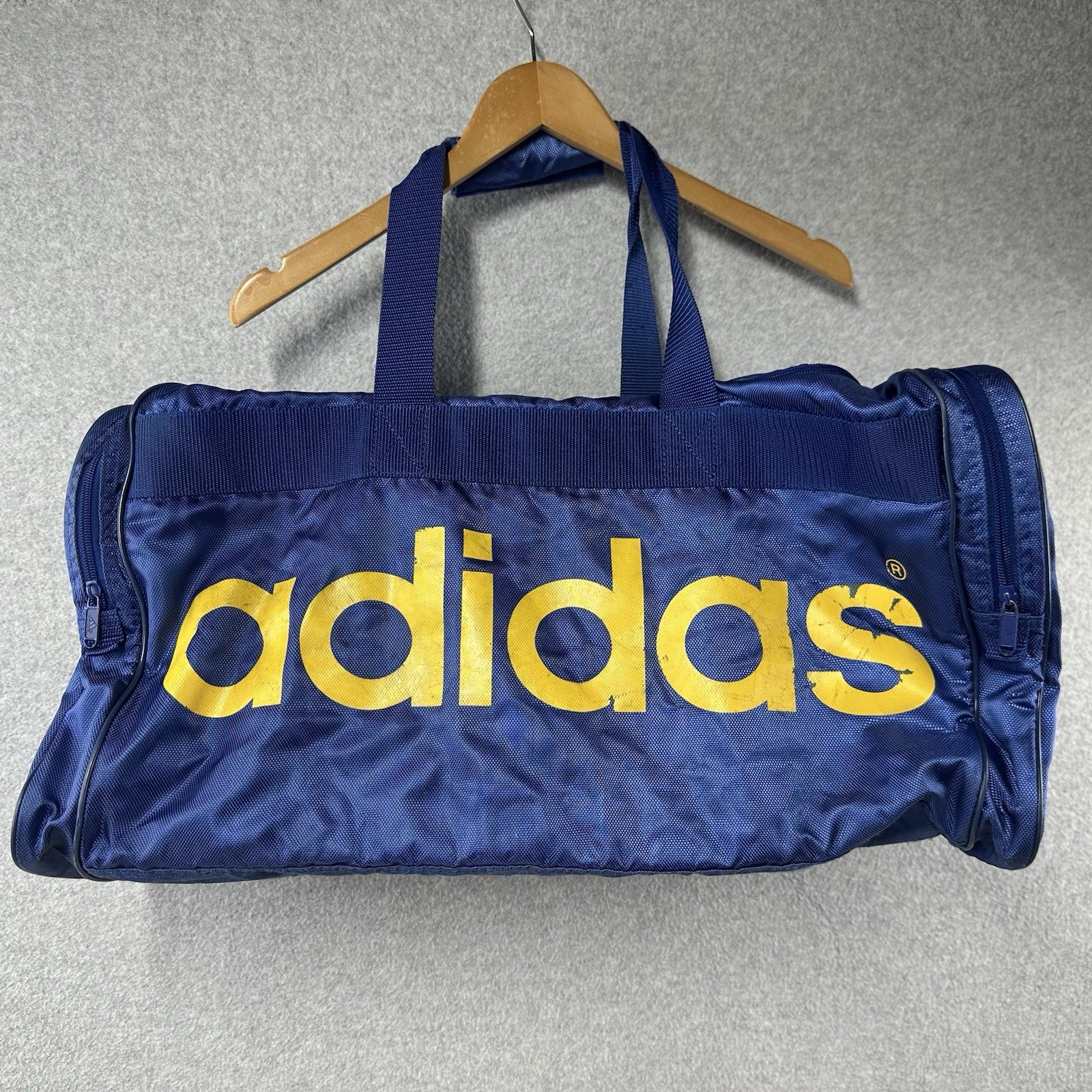 Vintage Adidas Duffel Bag Blue Yellow Gym Travel Sports Athletic 90s Y2K 22”