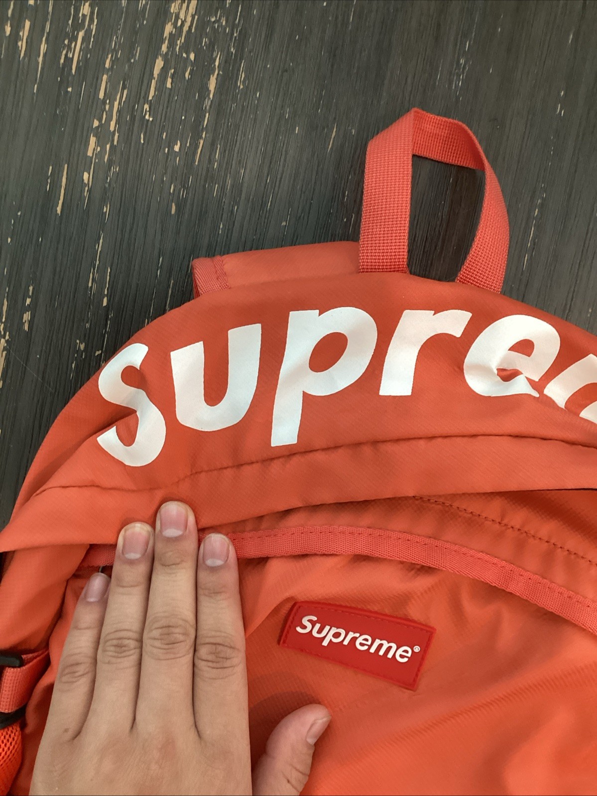 Supreme Backpack Orange (see photos, Tear On shoulder Strap)