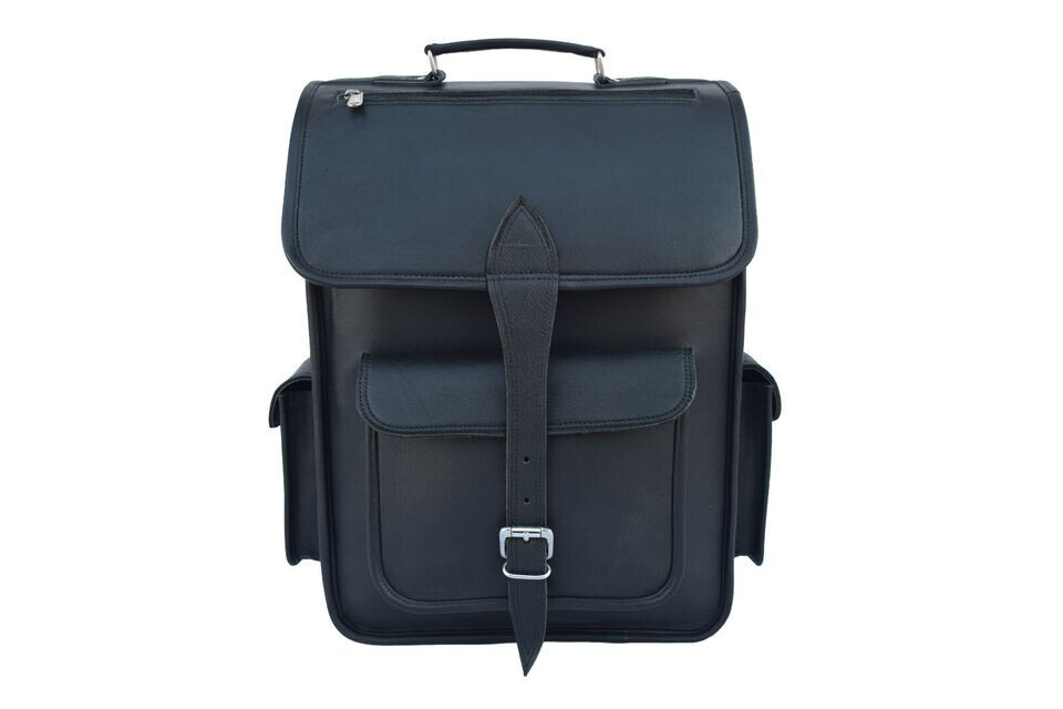 Black Leather Backpack Shoulder Bag 17 In Laptop Rucksack Office School Daypack