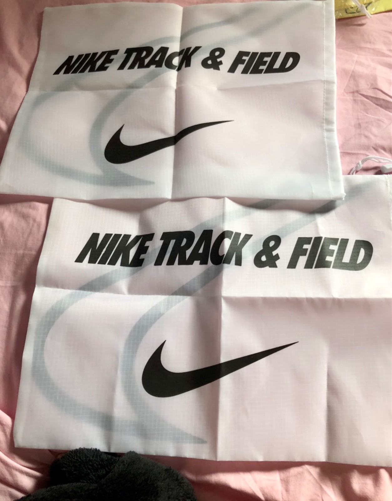 Nike Track & Field Drawstring Tote Carry Shoe Dust Bag White Black 11.5 x 16.5
