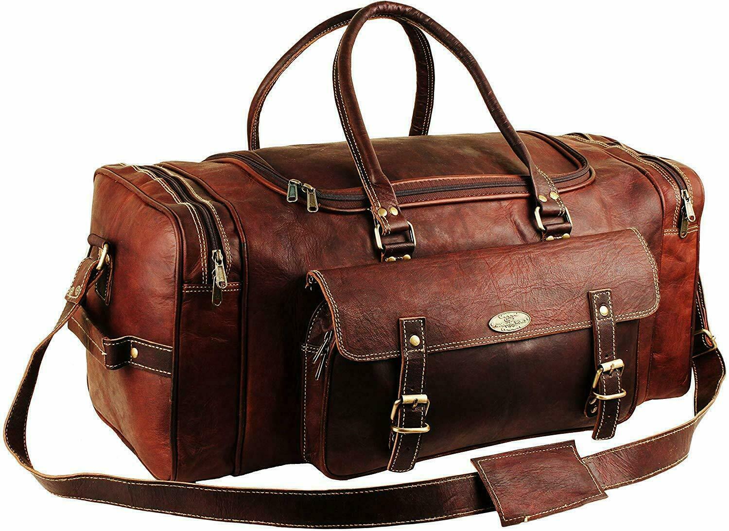 24″ Genuine Leather Travel Duffel Vintage Luggage Weekender Overnight Bag Retro