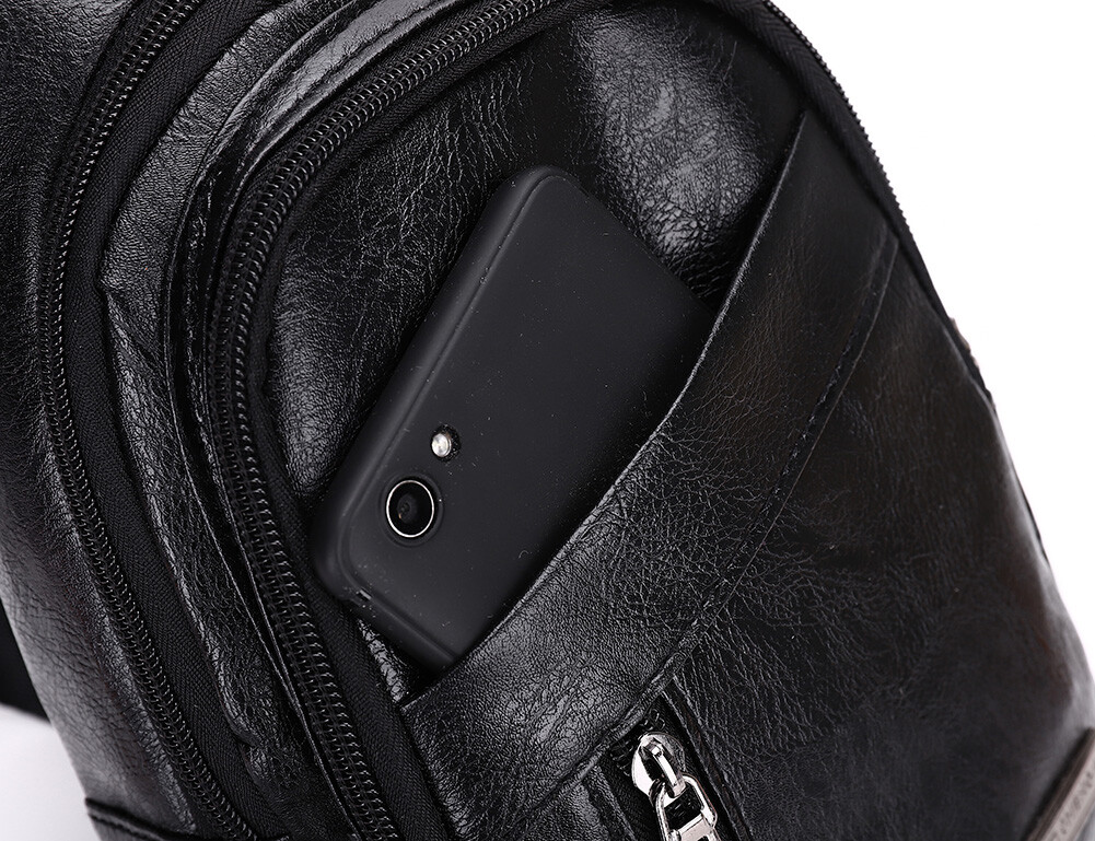 Mens Backpack Leather Sling Bag Chest Shoulder Fanny Pack Cross Body Phone Pouch