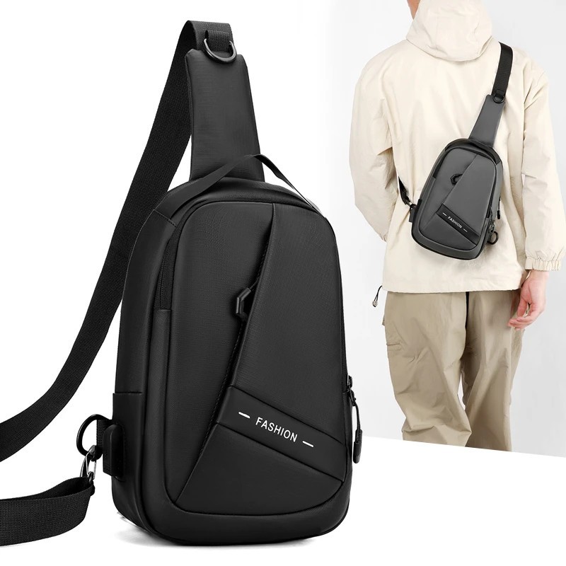 Men’s Lightweight Waterproof Sling Chest Bag USB Charging Crossbody Backpack