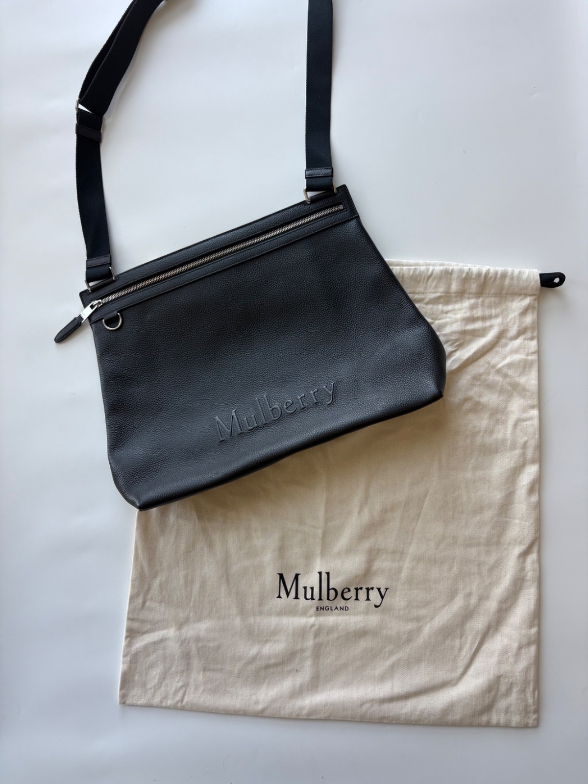 Mulberry Black Pebbled Leather Crossbody Messenger Shoulder Bag w/ Dust bag