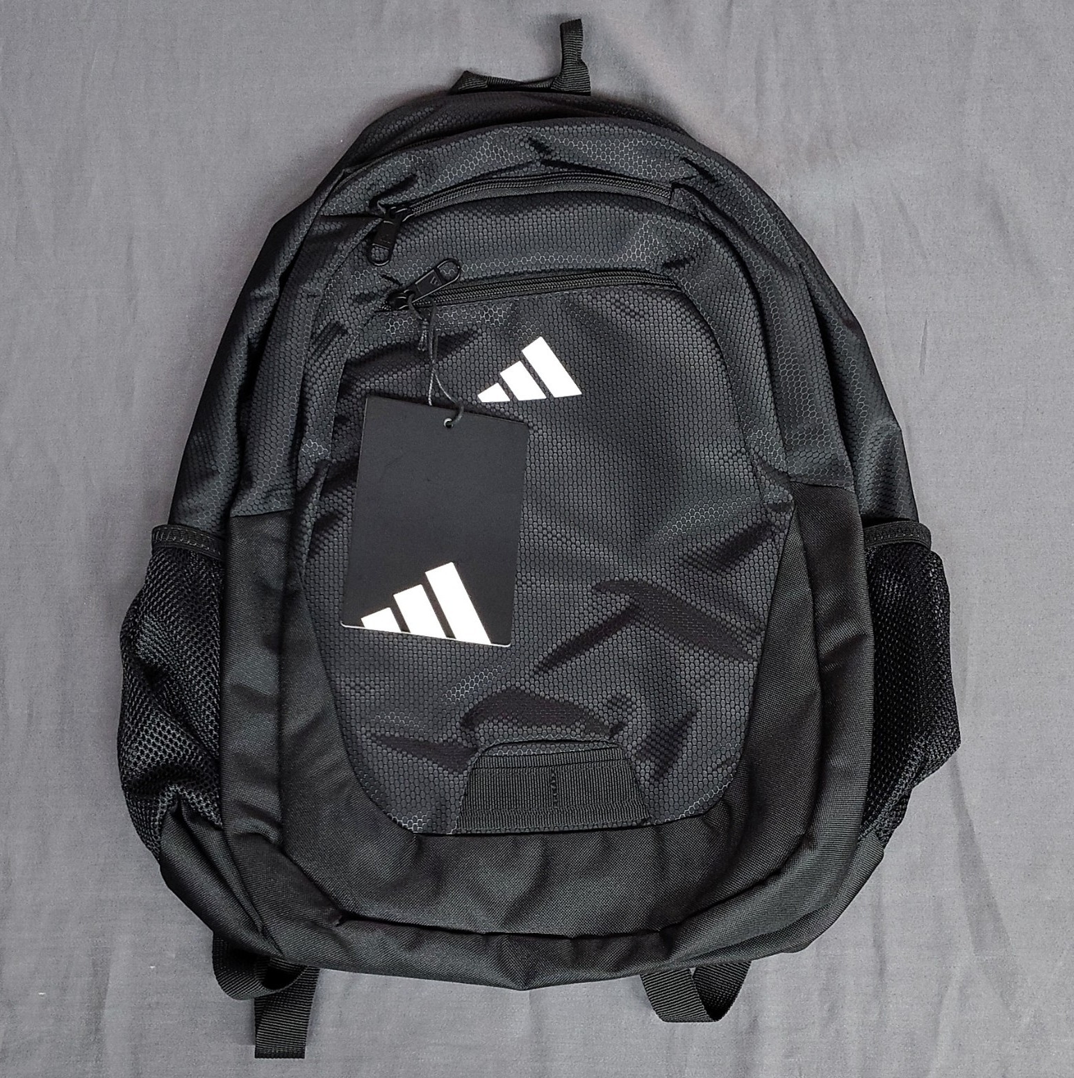 NWT adidas Black/White Men’s Backpack Zip Solid Padded Bottle Pocket Inner/Outer