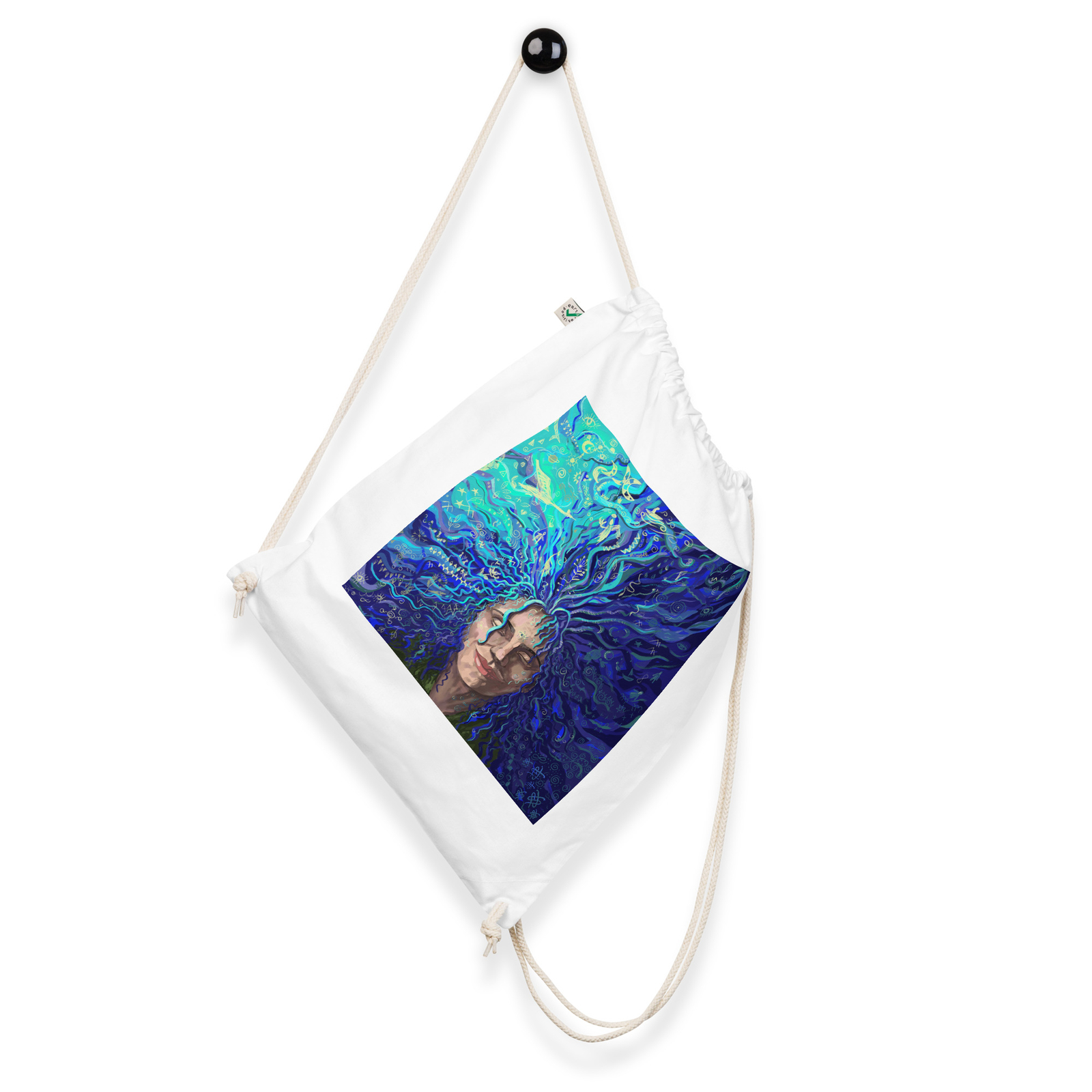 Organic cotton drawstring bag with a print of my painting “Sound in silence”