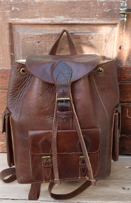 50% Off Moroccan leather Backpack , Unisex Leather Backpack 13 x 10 x 6
