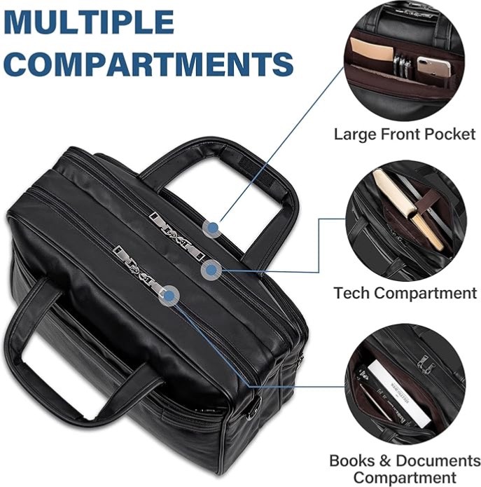 Men’s Leather Messenger Bag, 15.6 Inches Laptop Briefcase Shoulder Bag