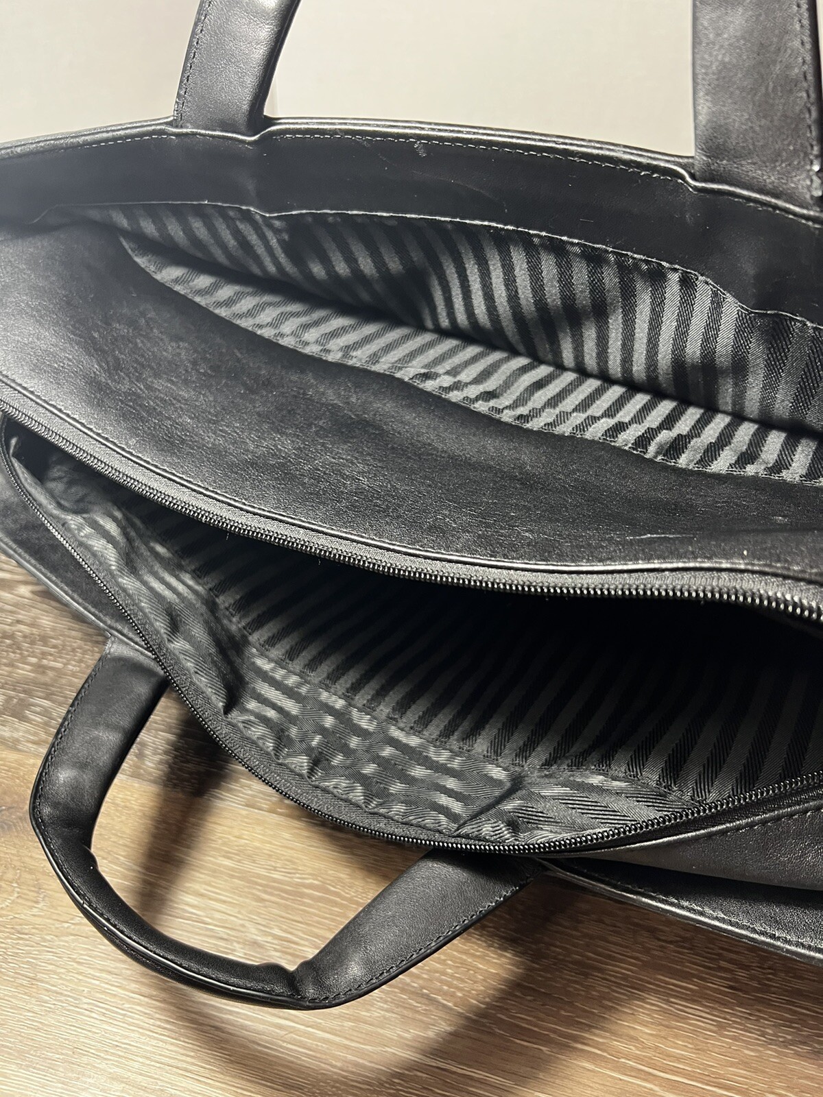 Tumi 2962D Black Leather Bag Briefcase Laptop Messenger Bag **See Description**