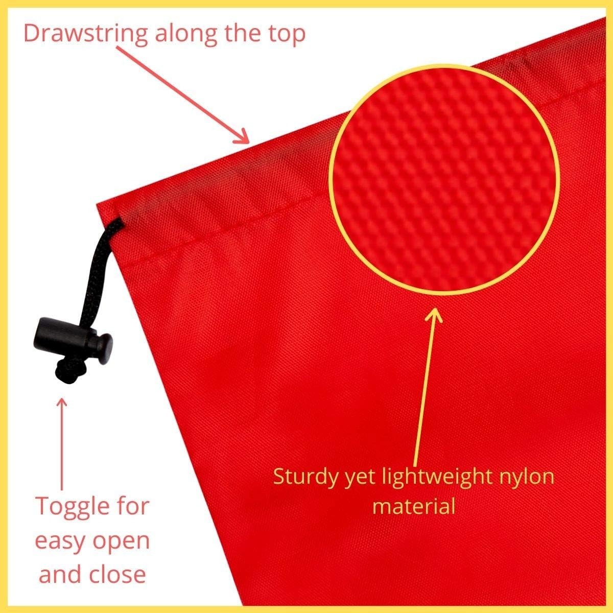 Drawstring Bag – Nylon Cinch and Ditty Stuff Pouch with Toggle (6 X 8-12 Pack, R