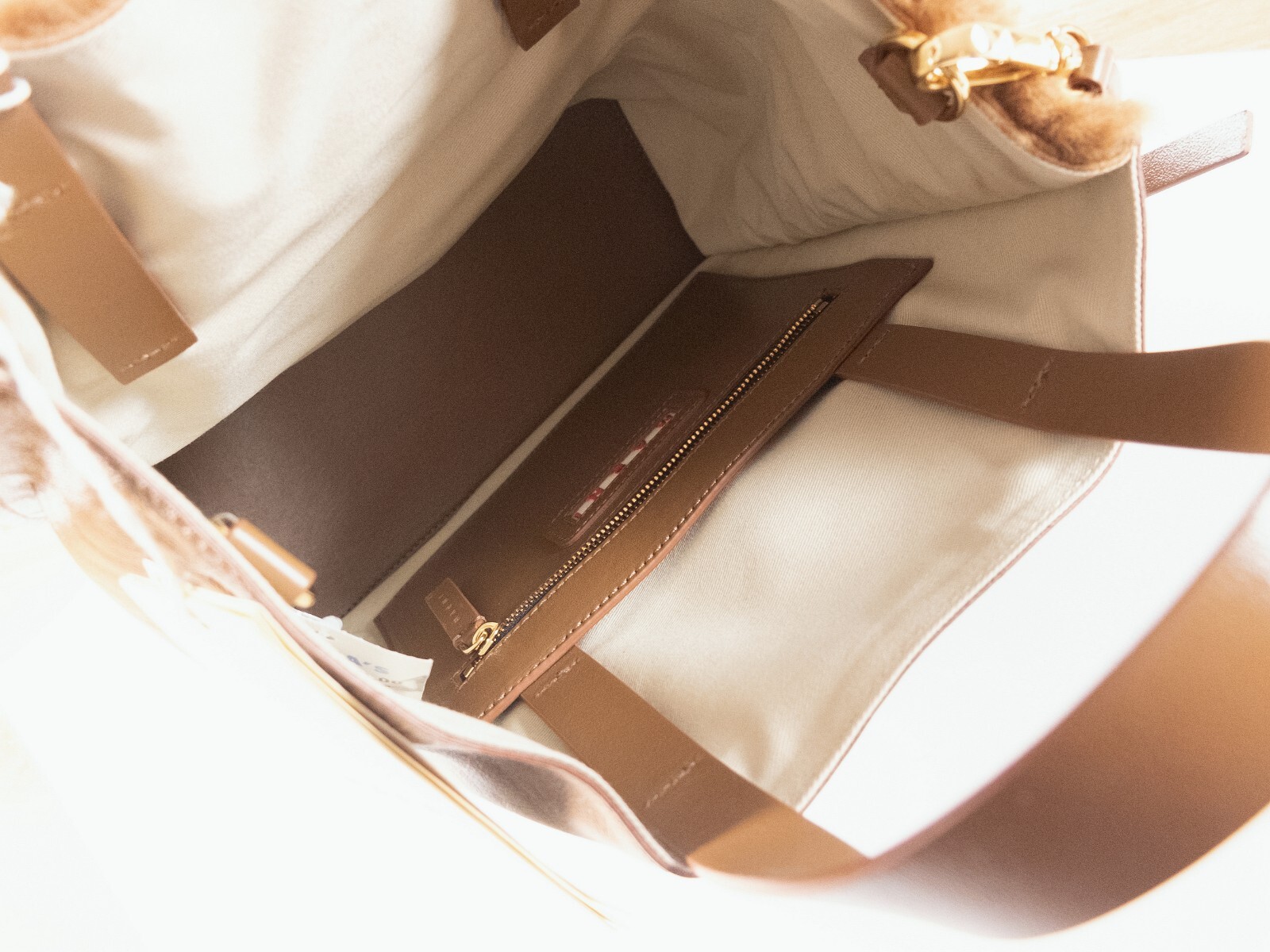 (NO CUSTOMS TAX) MARNI Museo Small brown shearling & soft leather shoulder bag