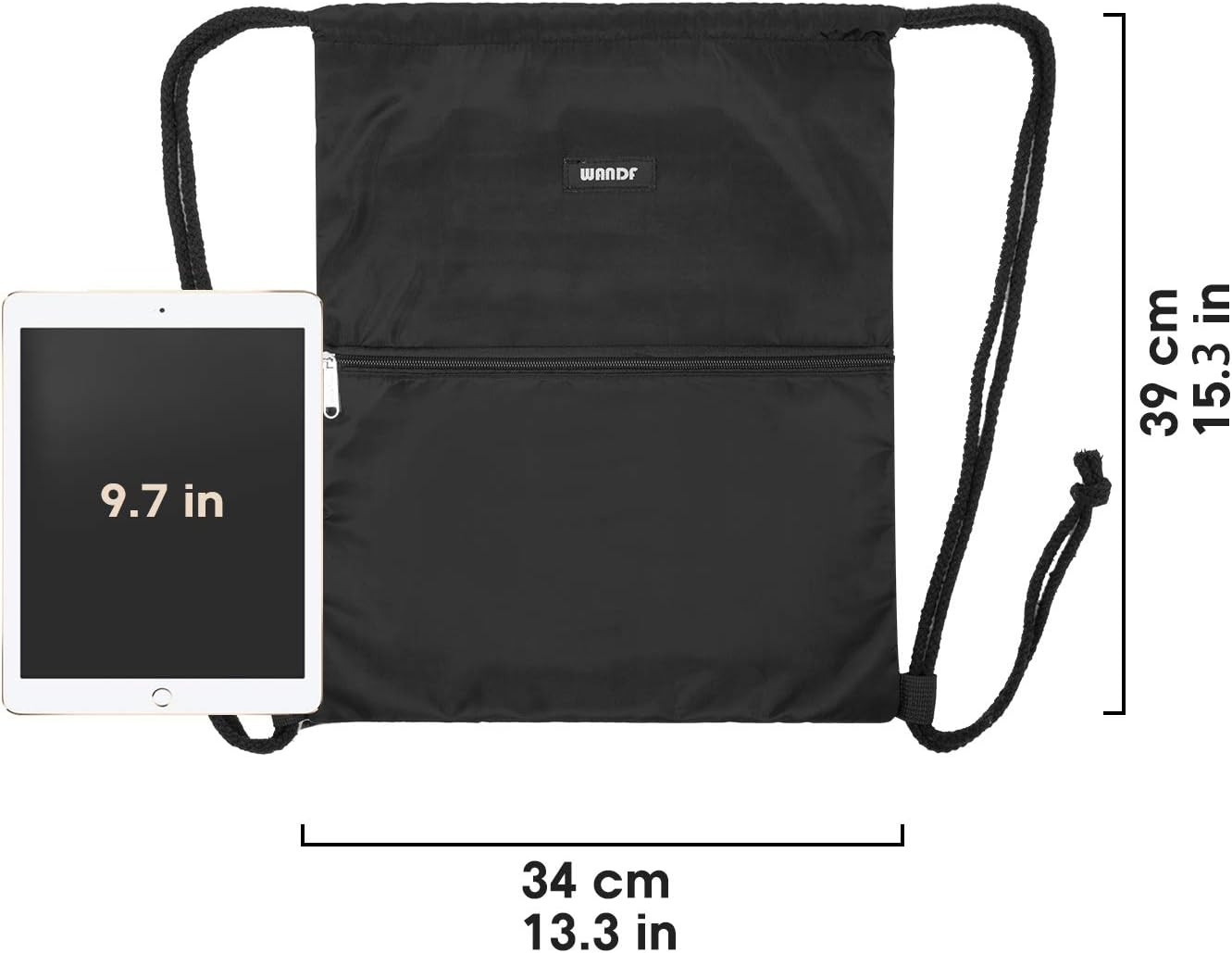 WANDF Drawstring Backpack String Bag Sackpack Cinch Water Resistant Nylon for Gy