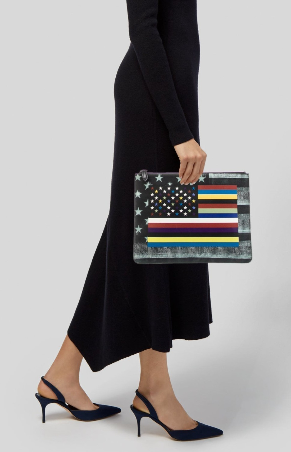 $776 GIVENCHY Large Leather Monotone + Color Flag Pouch (11.75″ x 8.75″) NEW