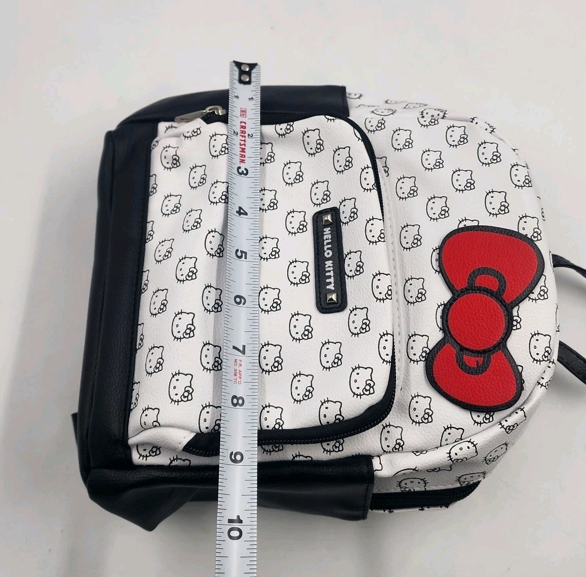 Hello Kitty Mini Backpack Purse Black White Red Bow 10″ New