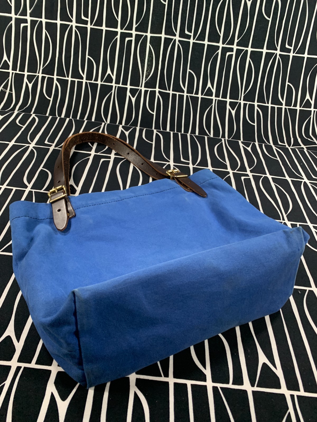 VTG Duluth Pack Tote Bag Navy Blue Canvas Brown Leather Brass Made in USA GREAT