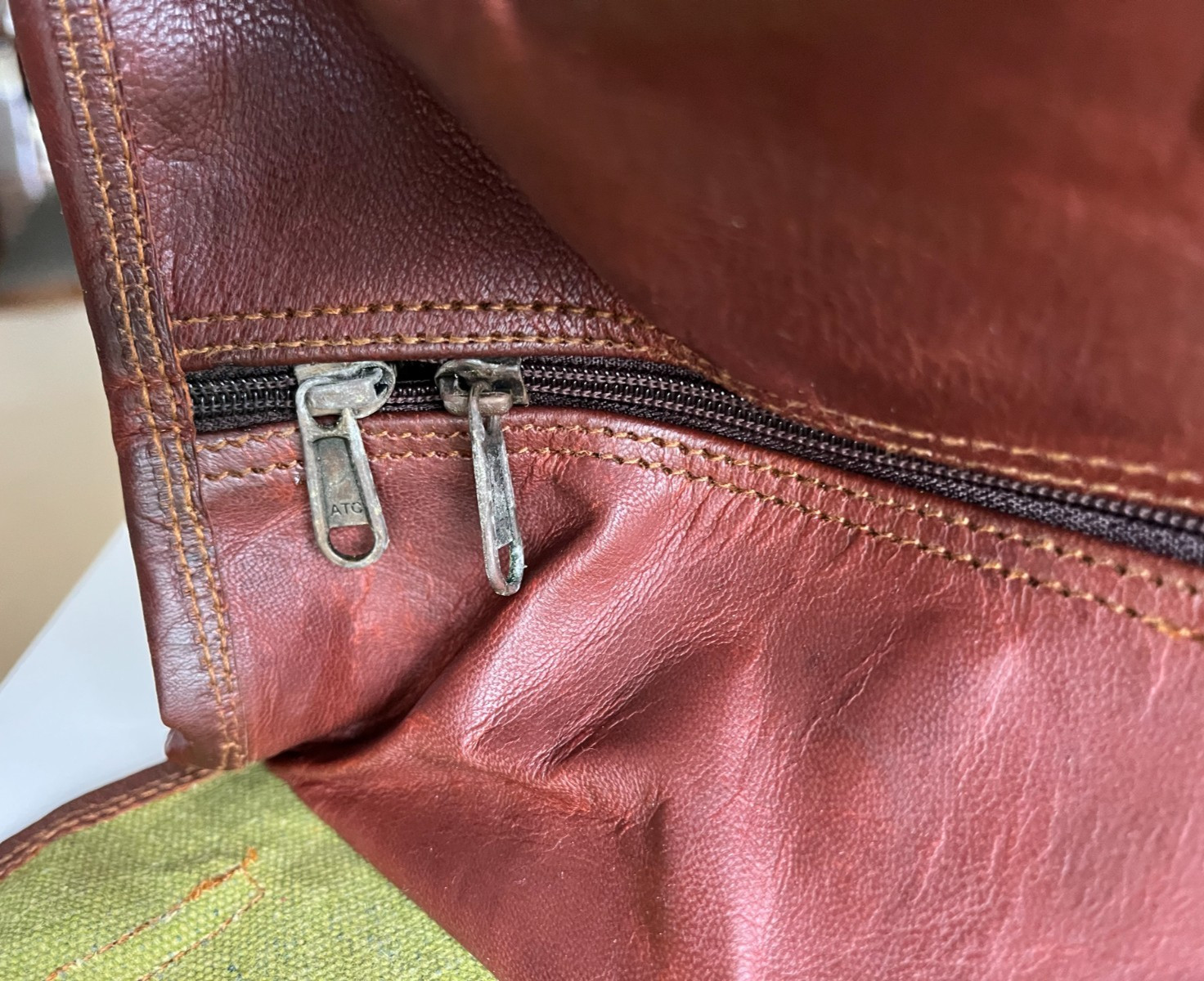 Large Brown Leather Messenger Bag with Buckled Pockets & Zip Top, Made in India