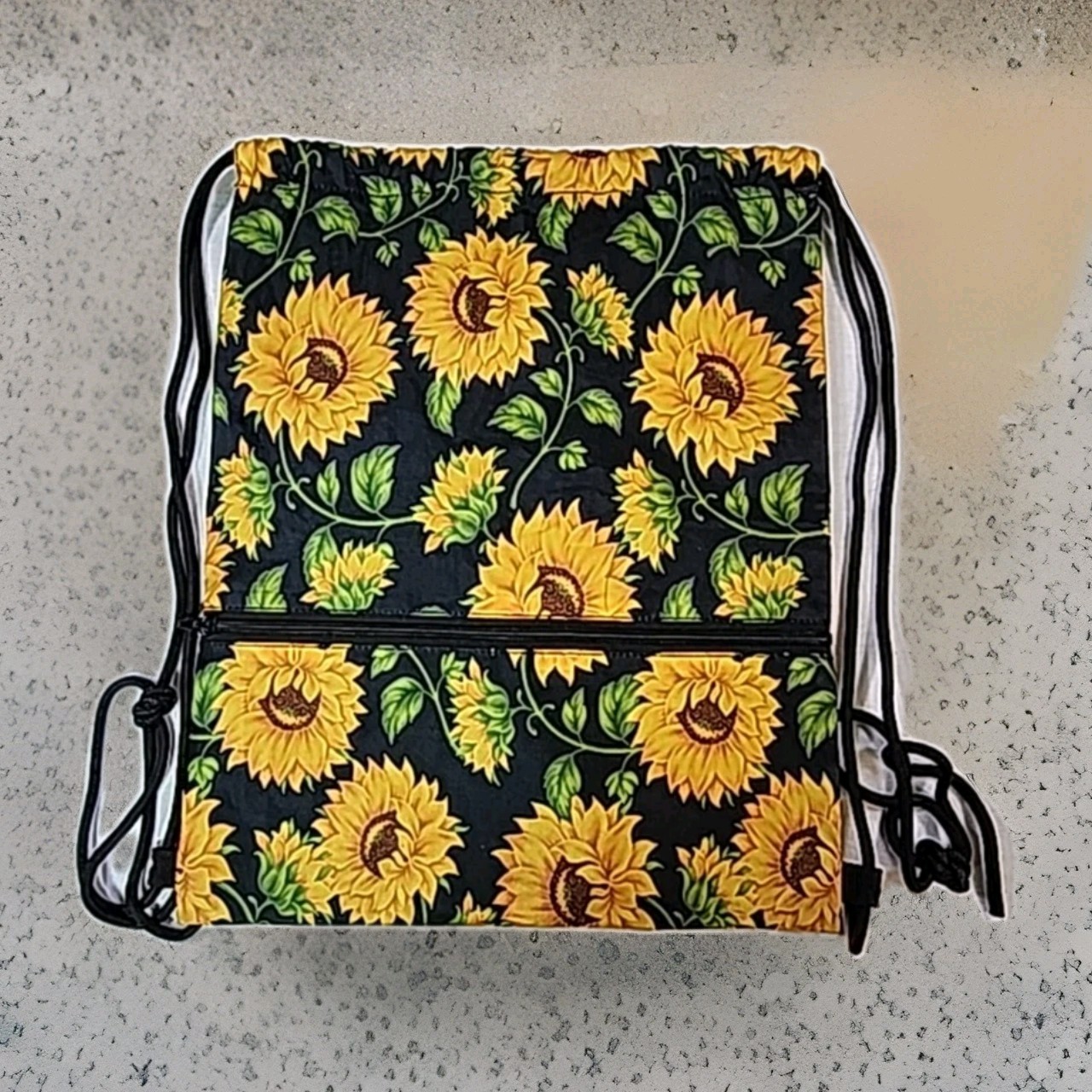 Sunflower Drawstring Backpack Bag Waterproof Draw String Back Sack w/ Zip Pocket
