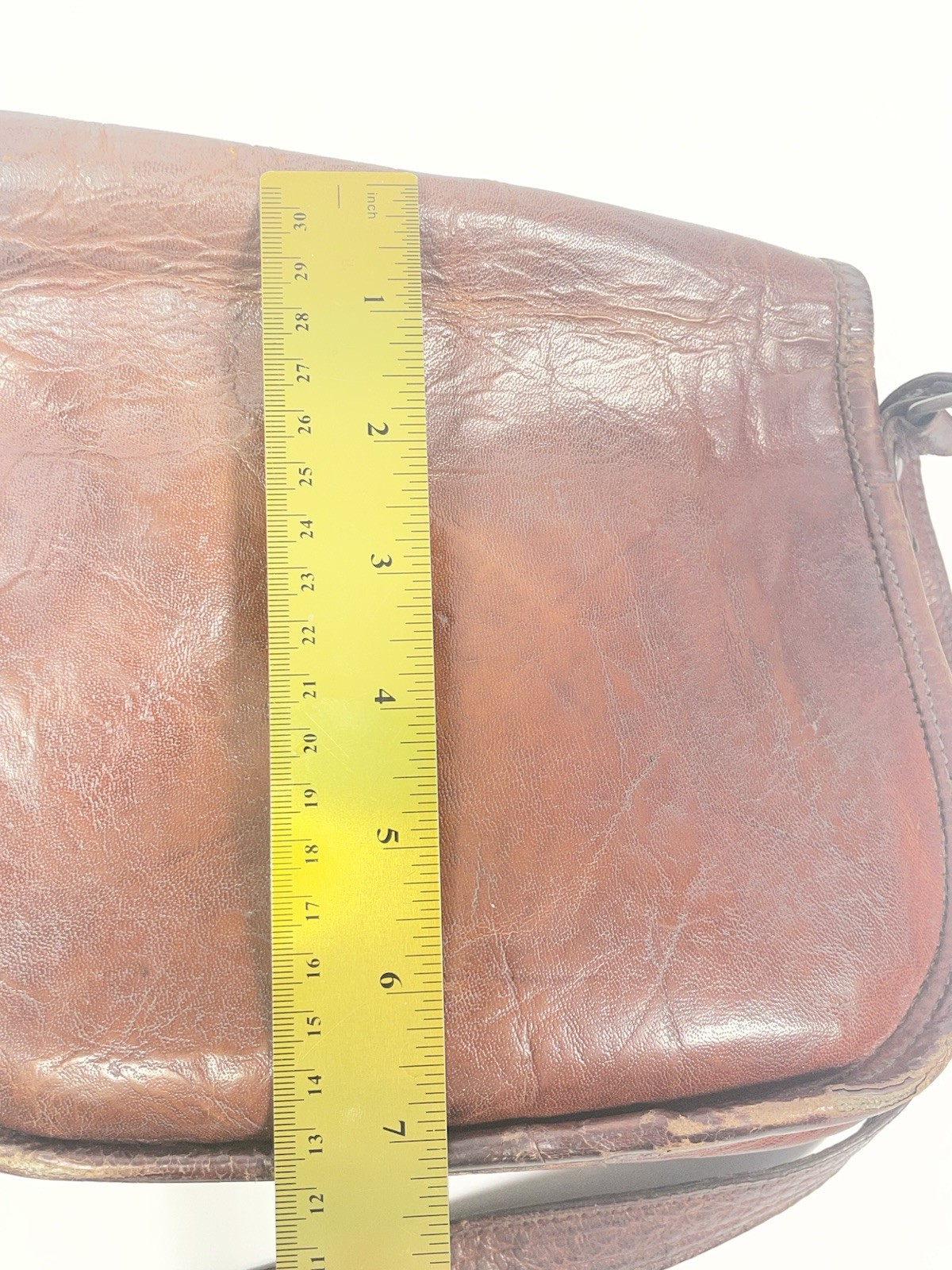 Vintage Leather Messenger Bag TTK Shoulder Strap Brown Zipper & Button Closure
