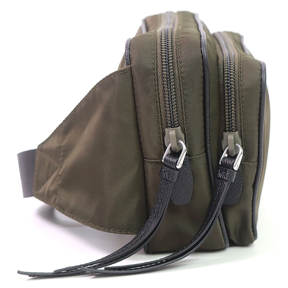 PRADA Tesuto Nylon Belt Bag Triangle Logo Saffiano Leather Mimetico Khaki