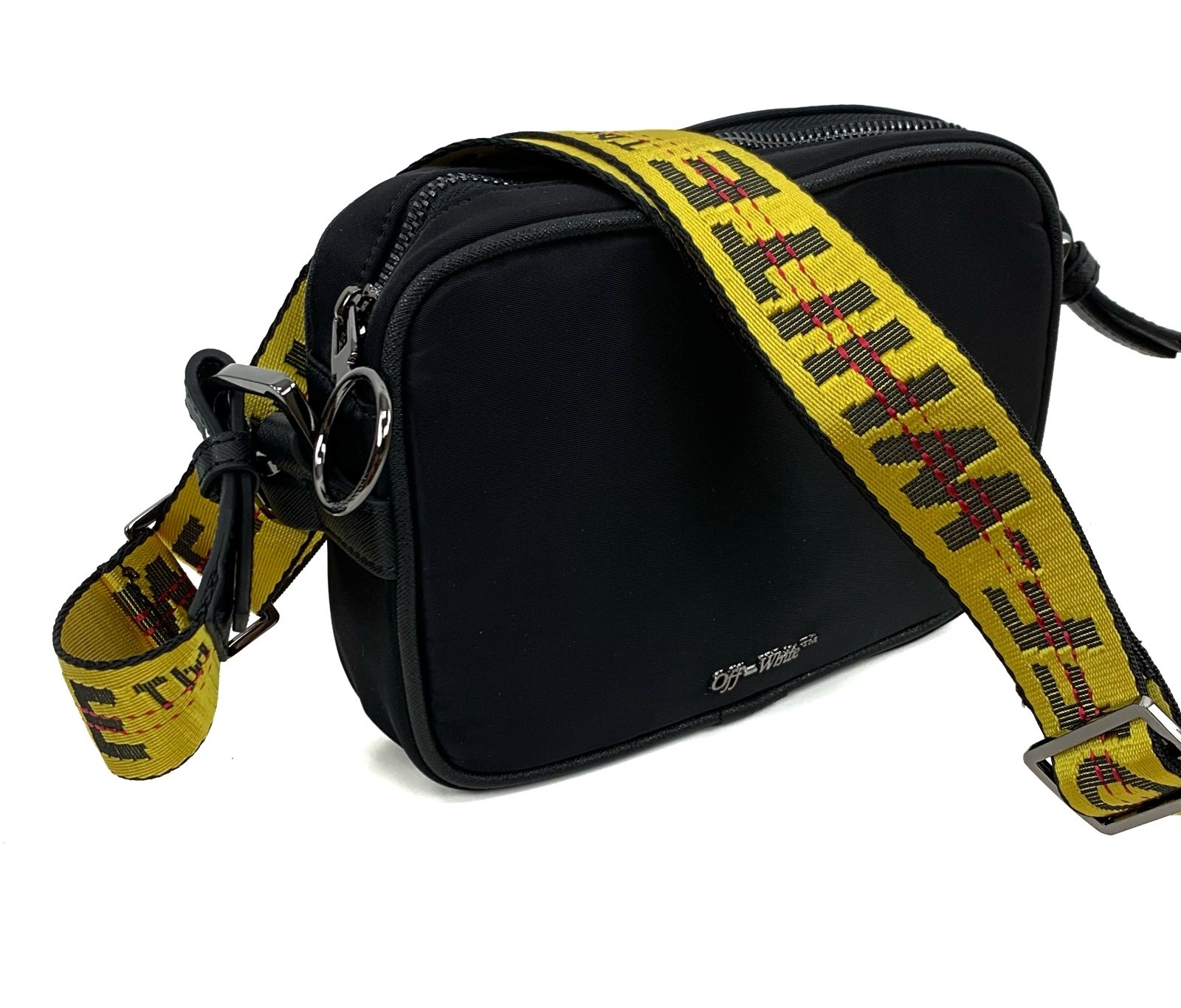 Off-White Small Logo Print Nylon Zipped Messenger Crossbody Bag Black