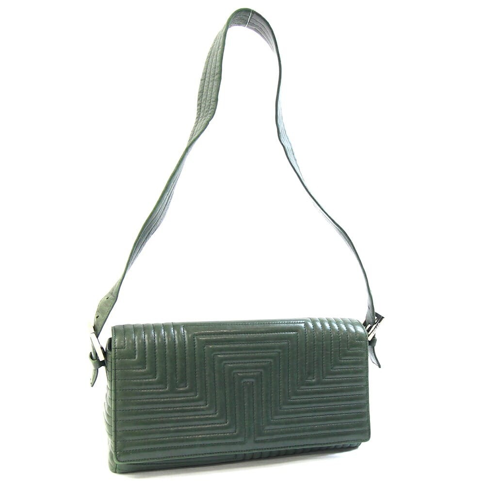 BALLY Shoulder Bag Dark Green Leather 27.5x13x6.5cm pre-owned