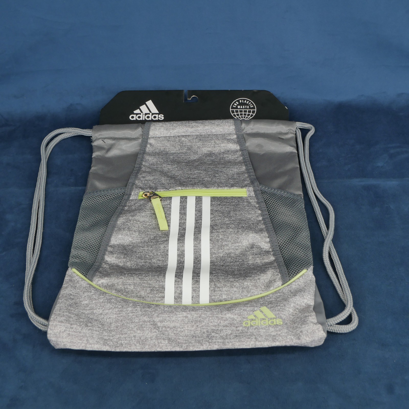 Adidas Alliance II Sackpack Backpack Jersey Grey Lime Green Drawstring Zip New
