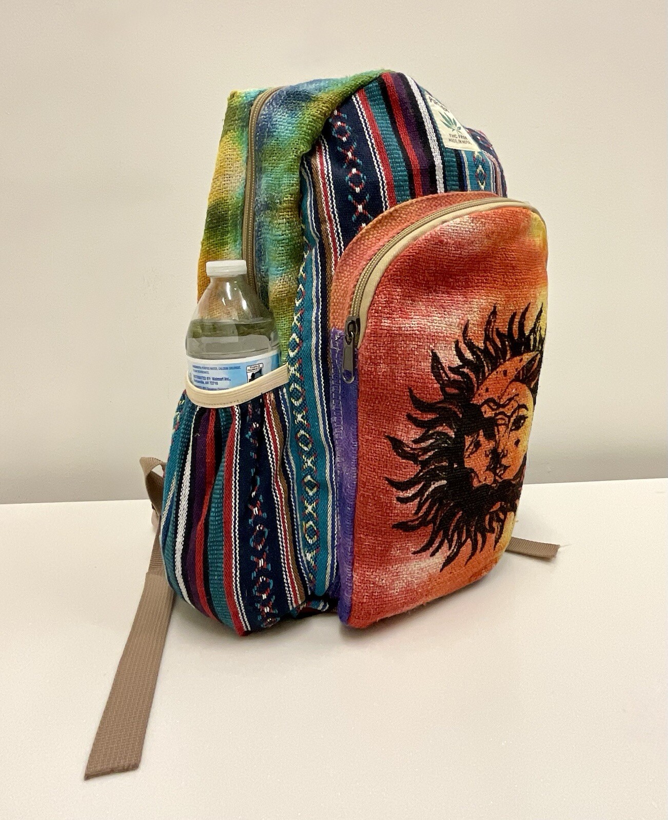 Hemp Backpack (Sun And Moon) With Laptop Pocket Nepal Fair Trade Hiking Boho