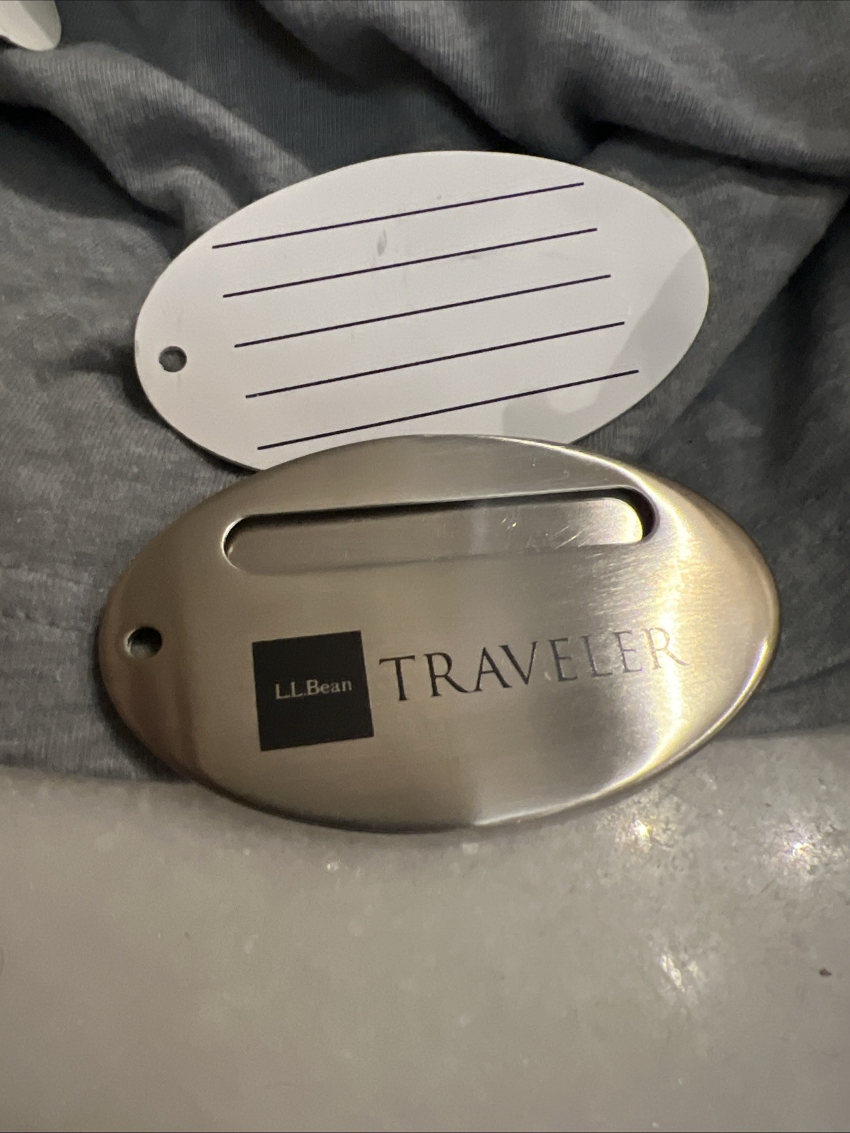 Retro L.L. Bean Traveler Stainless Steel Luggage Bag Tag Sleek Clean Over Shape