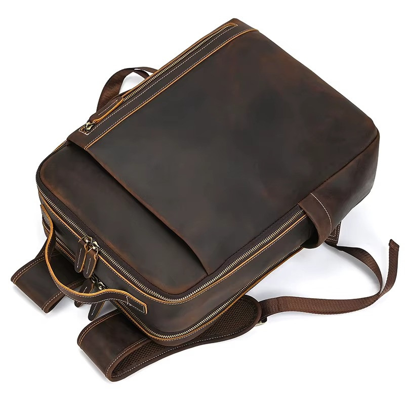 2025 NeLuxury Genuine Leather Backpack Men Laptop Bag Large Travel Cowhide Retro