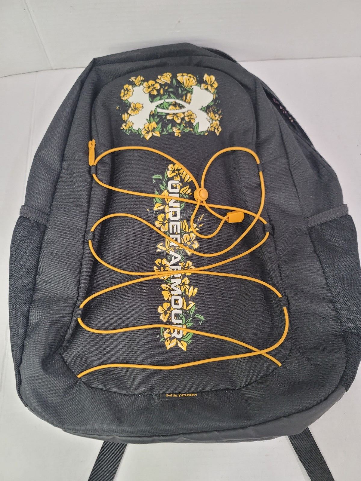 Under armor backpack hustle sport black vibrant yellow floral design excellent