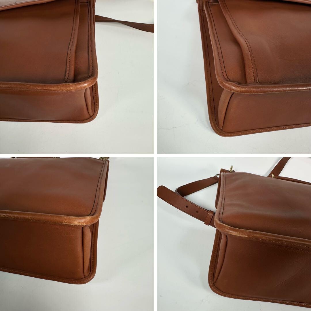 COACH 5226 Leather Briefcase Messenger Bag Flap Turn Lock Brown Auth From JAPAN